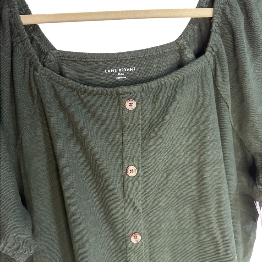 Lane Bryant Green Off The Shoulder Button Up Blouse - 22/24 - Picture 4 of 6